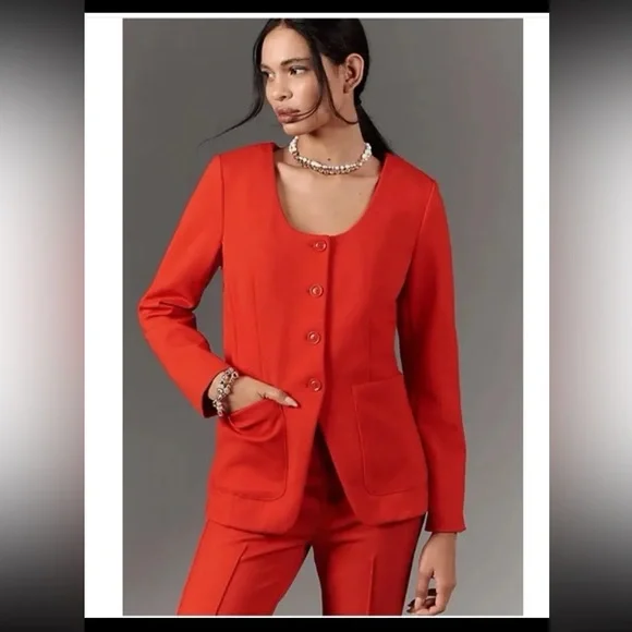 NWT Anthropologie Maeve Scoop-Neck Cutaway Blazer in Red size Medium - Picture 2 of 12
